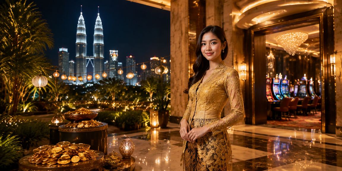Suasana kasino moden di Kuala Lumpur dengan pemain memakai kebaya tradisional